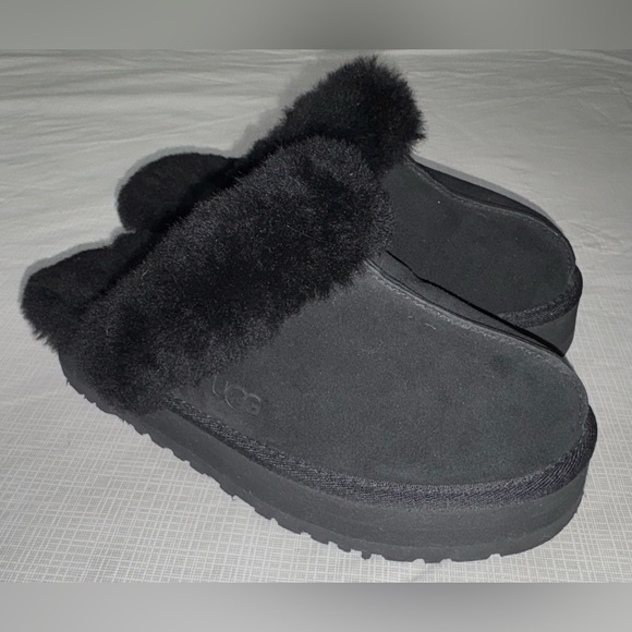 UGG Disquette Sz 7 Women's Black Shearling Slide Slippers Platform shoes - Picture 3 of 7